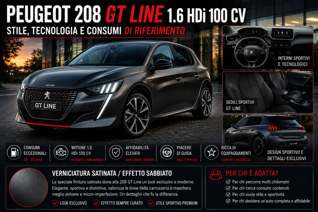 Peugeot 208 GT Line 1.6 HDi 100 CV: stile, tecnologia e consumi di riferimento