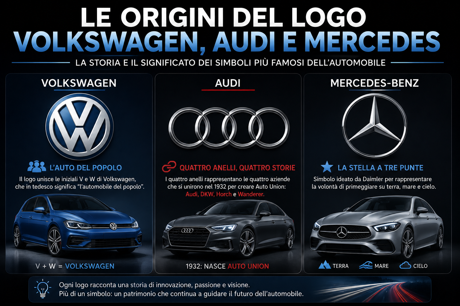 Le origini del logo Volkswagen, Audi e Mercedes